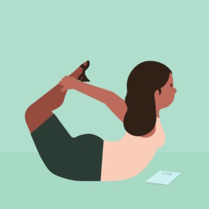 A cartoon of a woman doing a yoga 