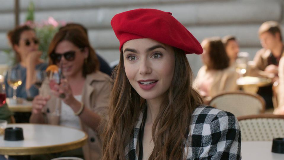 Photo of Lily Collins the star of Emily in Paris wearing a beret.
