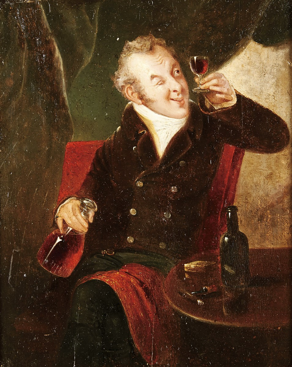 19th century man drinking wine