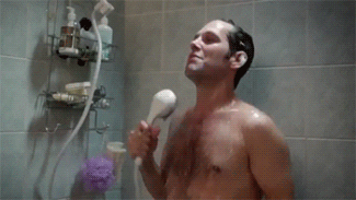 Gif of Paul Rudd dancing in the shower.