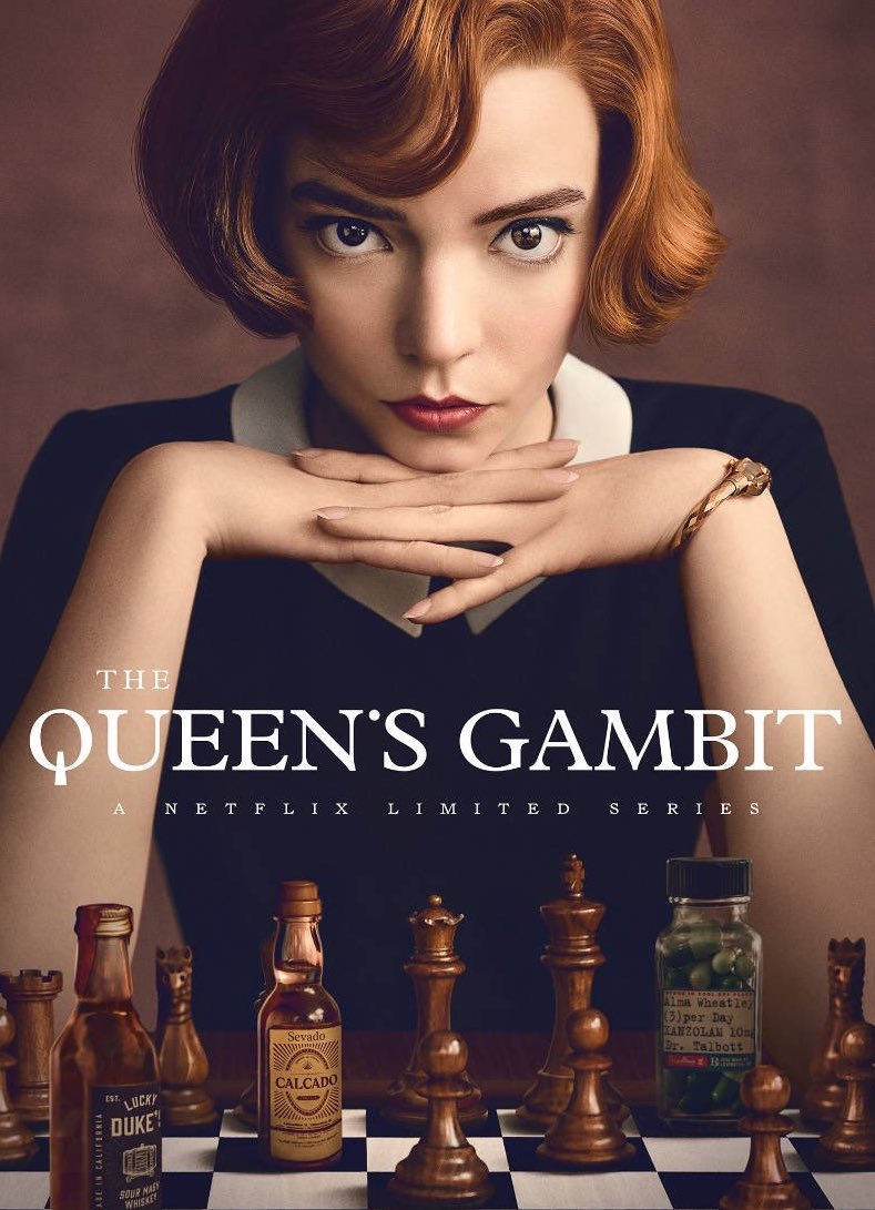 Promotional poster for the Queen's Gambit on Netflix.