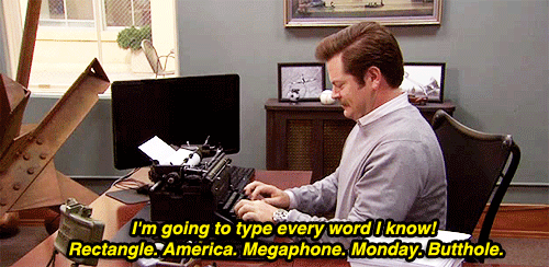 Ron Swanson on typewriter typing all the words he knows